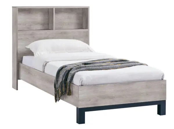 Bali Bookcase Headboard Bed 90cm - Grey Oak - Image 2