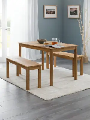 Coxmoor Oak Rectangular Table and 2 Oak Coxmoor Benches
