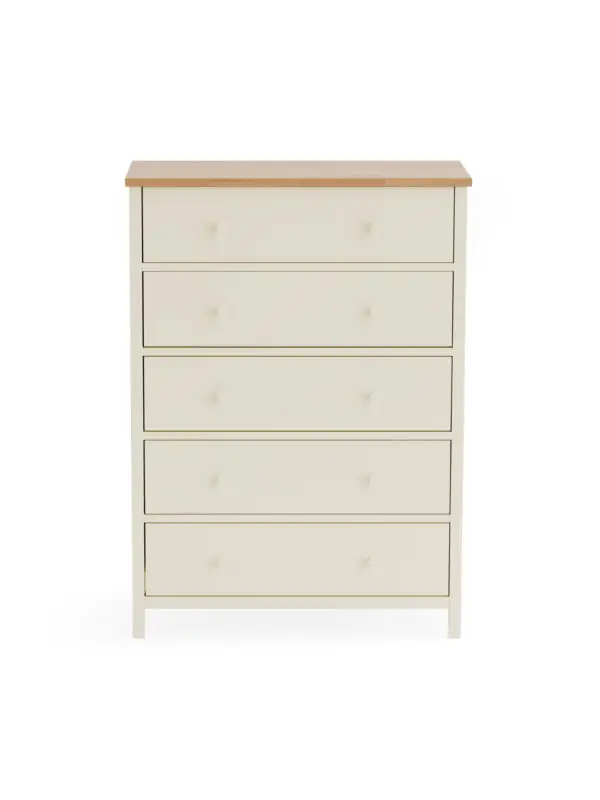 Coxmoor 5 Drawer Wide Chest - Ivory and Oak - Image 4