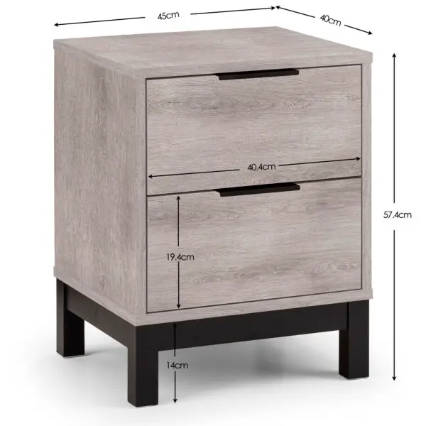 Bali 2 Drawer Bedside - Grey Oak - Image 5