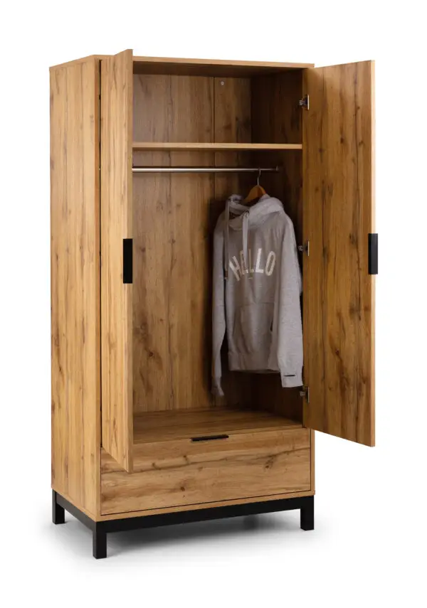 Bali 2 Door 1 Drawer Wardrobe - Light Oak - Image 3