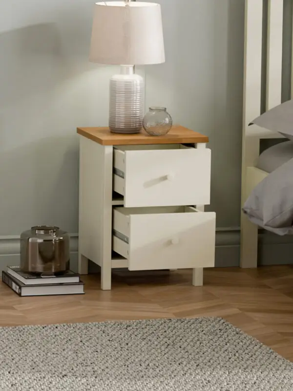 Coxmoor 2 Drawer Bedside - Ivory and Oak - Image 2