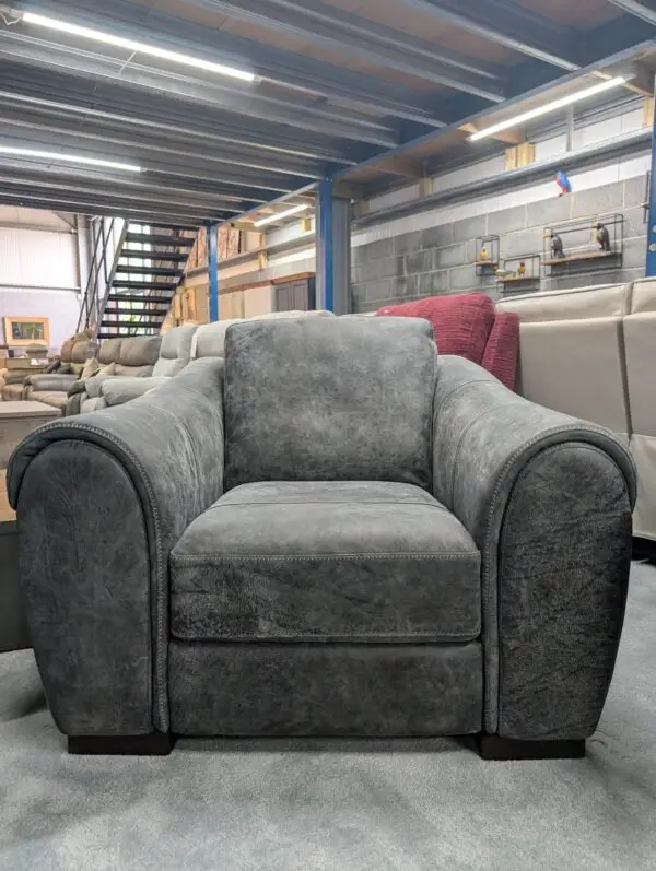 Fabb Butler / Sofology Galleria Utah Grey Leather 2 Seater Sofa With Armchair & Footstool - Image 3