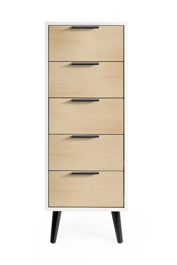 Alba 5 Drawer Narrow Chest - White/Oak - Image 4