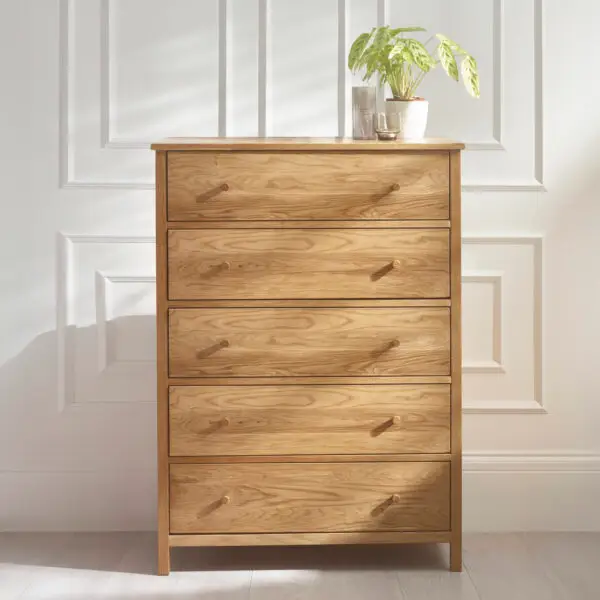 Coxmoor 5 Drawer Wide Chest - Oak - Image 2