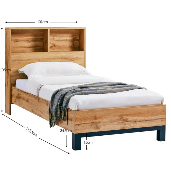 Bali Bookcase Headboard Bed 90cm - Light Oak - Image 4