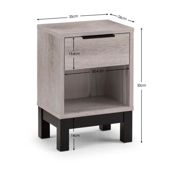 Bali 1 Drawer Bedside - Grey Oak - Image 8