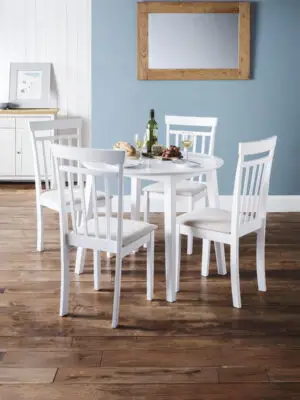 Coast White Dropleaf Table and 4 White Coast Chairs