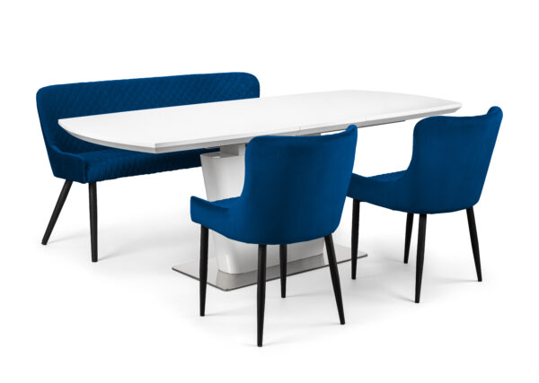 Como White High Gloss Table , 1 Blue Luxe High Bench and 2 Blue Luxe Chairs - Image 2