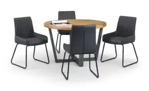Brooklyn Oak Round Table and 4 Grey Soho Chairs