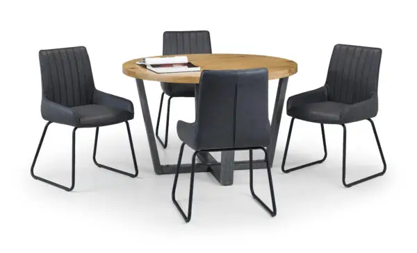 Brooklyn Oak Round Table and 4 Grey Soho Chairs