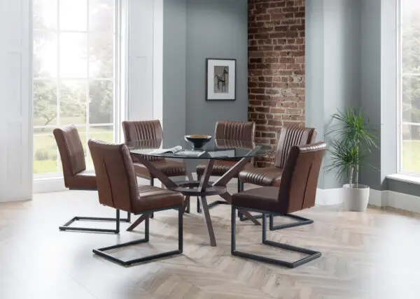 Chelsea 140cm Round Table and 6 Brown Brooklyn Chairs - Image 3