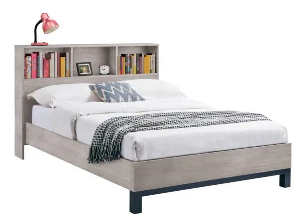 Bali Bookcase Headboard Bed 150cm - Grey Oak - Image 2