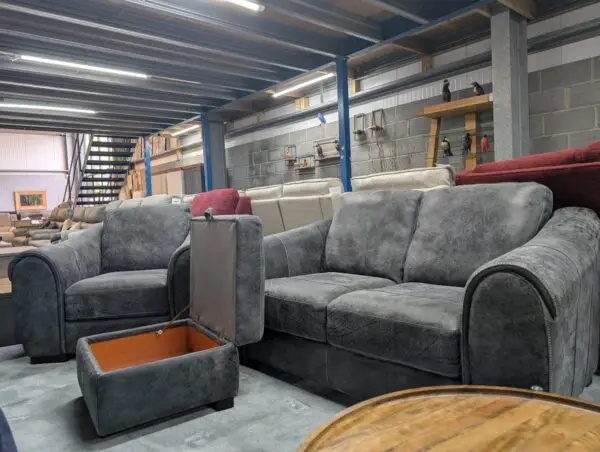 Fabb Butler / Sofology Galleria Utah Grey Leather 2 Seater Sofa With Armchair & Footstool - Image 4