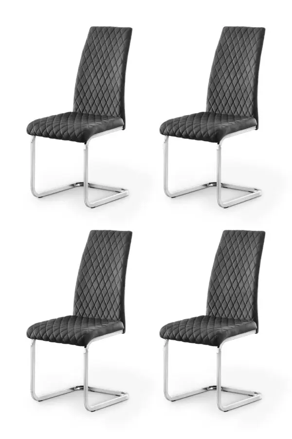 Set Of 4 Calabria Velvet Cantilever Chairs - Grey - Image 3