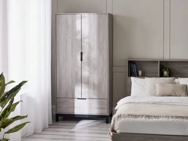 Bali 2 Door 1 Drawer Wardrobe - Grey Oak - Image 13