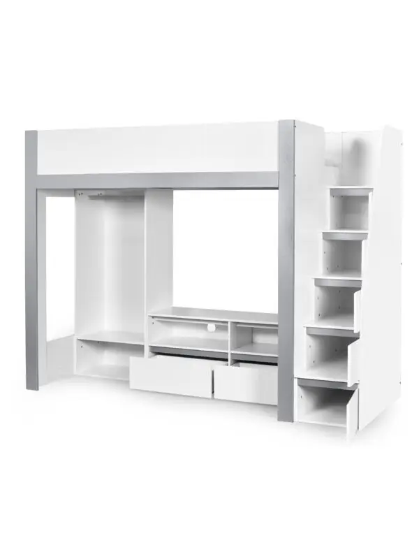 Gaia 90cm Single Highsleeper TV Bed - White and Silver - Image 6