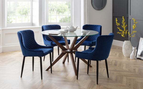 Chelsea 120cm Round Table and 4 Blue Luxe Chairs - Image 5