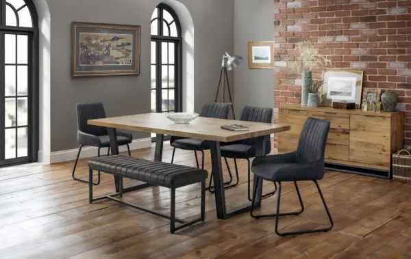 Brooklyn Oak Rectangular Table, 1 Grey Soho Bench and 4 Grey Soho Chairs - Image 3