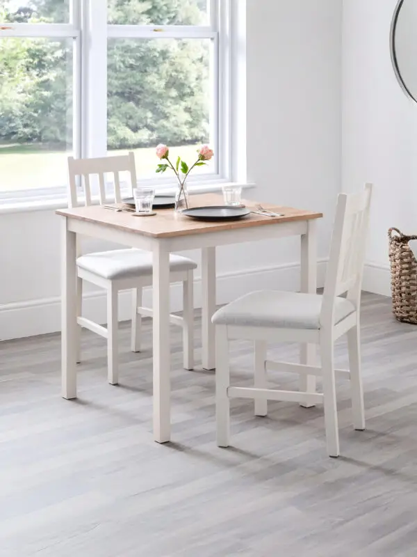 Coxmoor Ivory and Oak Square Table and 2 Ivory Coxmoor Chairs