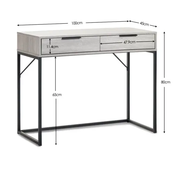 Bali 2 Drawer Dressing Table/Desk - Grey Oak - Image 10