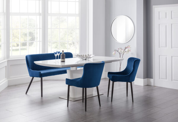 Como White High Gloss Table , 1 Blue Luxe High Bench and 2 Blue Luxe Chairs - Image 5