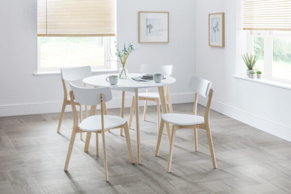 Casa White Round Table and 4 White Casa Chairs