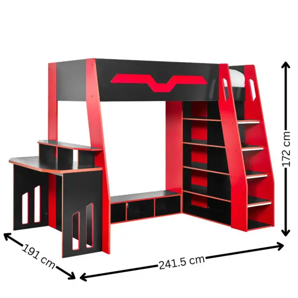 Eagle Single 90cm Gaming Highsleeper - Black and Red - Image 19