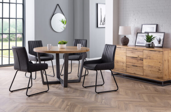 Brooklyn Oak Round Table and 4 Grey Soho Chairs - Image 4