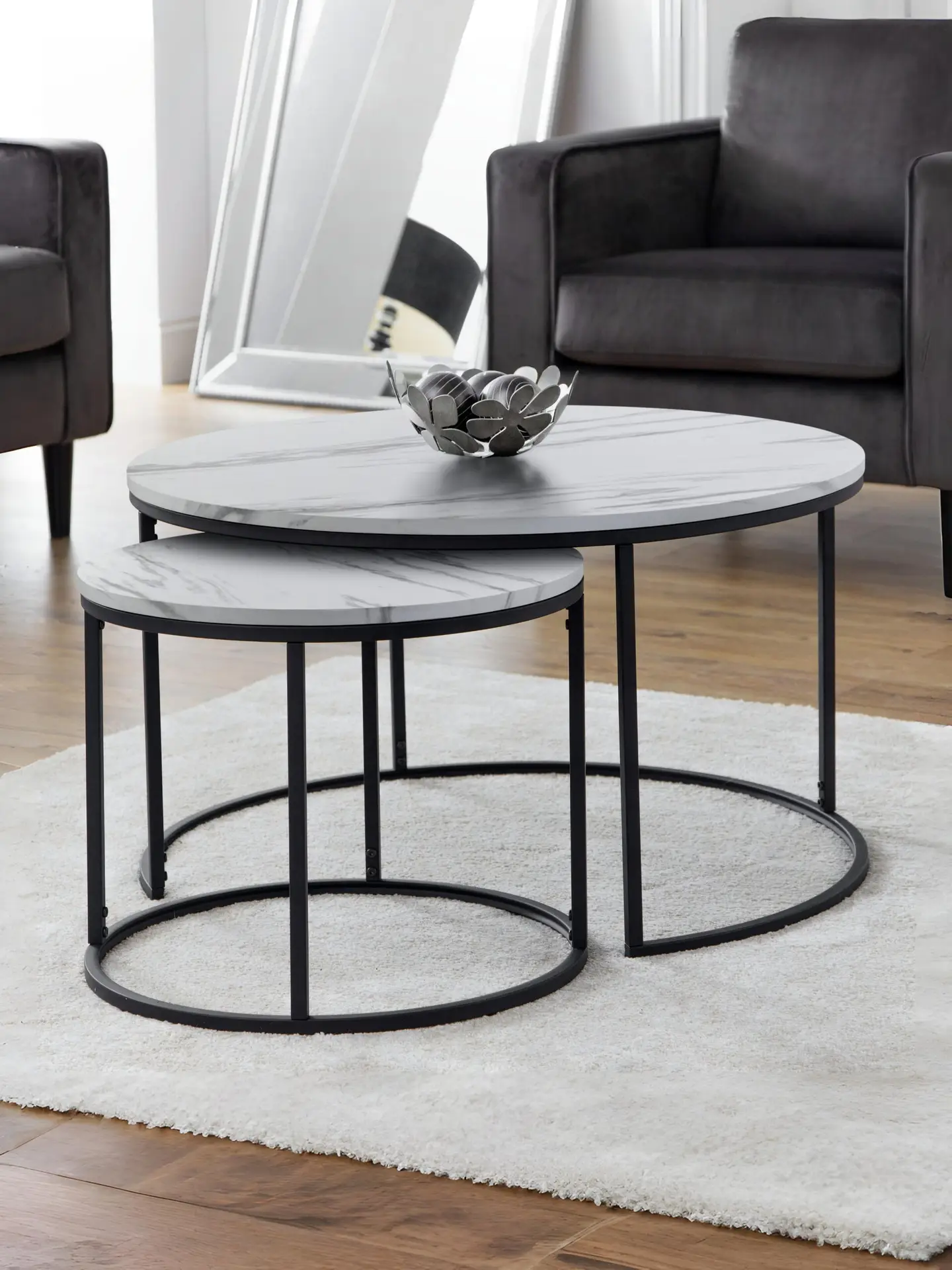 Bellini Round Nesting Coffee Table - White Marble