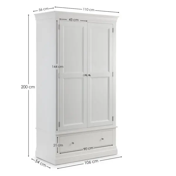 Clermont 2 Door 1 Drawer Wardrobe - Surf White - Image 8