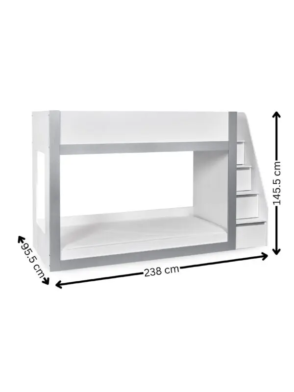 Gaia 90cm Single Bunk Bed - White and Silver - Image 11