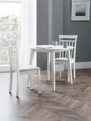 Coast White Dropleaf Table and 2 White Coast Chairs