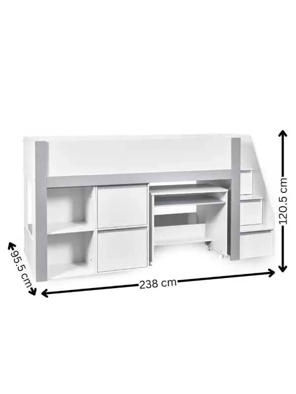Gaia 90cm Single Midsleeper - White and Silver - Image 10