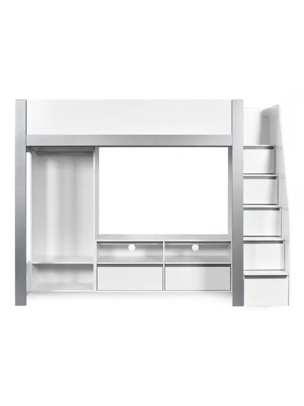 Gaia 90cm Single Highsleeper TV Bed - White and Silver - Image 7