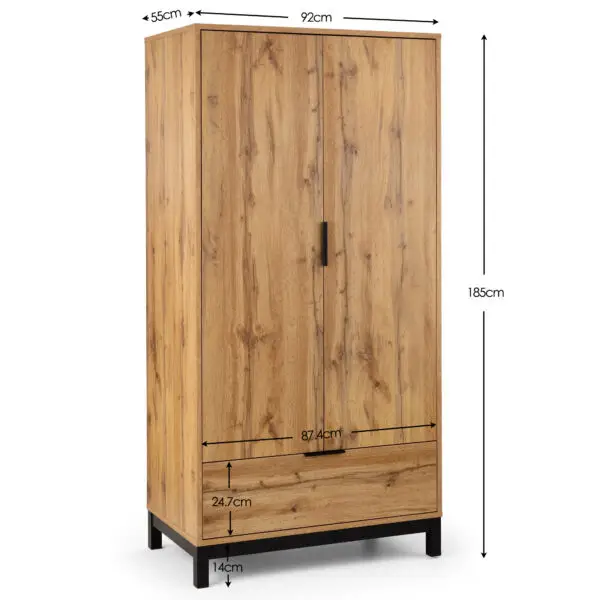 Bali 2 Door 1 Drawer Wardrobe - Light Oak - Image 12
