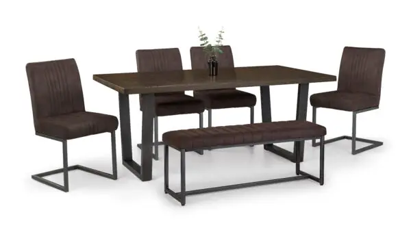 Brooklyn Dark Oak Table, 4 Charcoal Chairs and Upholsterd Bench - Image 4