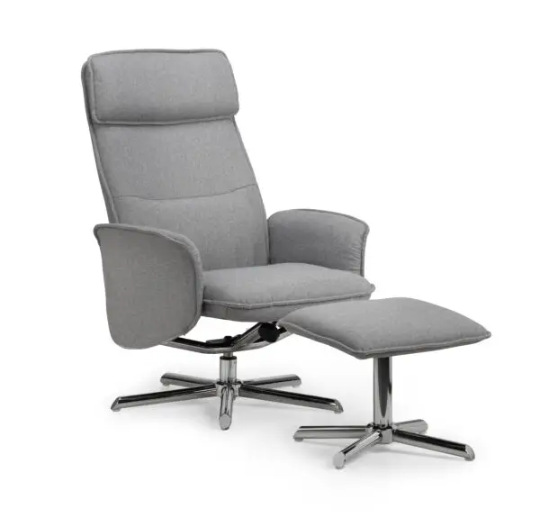 Aria Recliner Chair With Stool - Grey Linen - Image 2