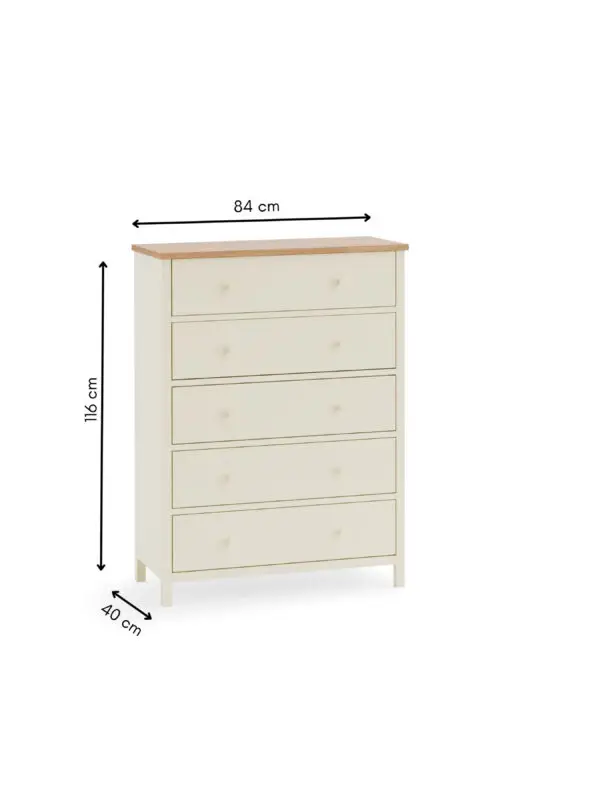 Coxmoor 5 Drawer Wide Chest - Ivory and Oak - Image 8