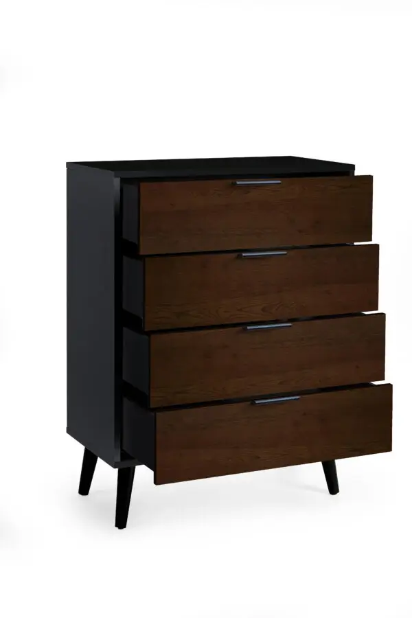 Alba 4 Drawer Wide Chest - Walnut/Black - Image 3