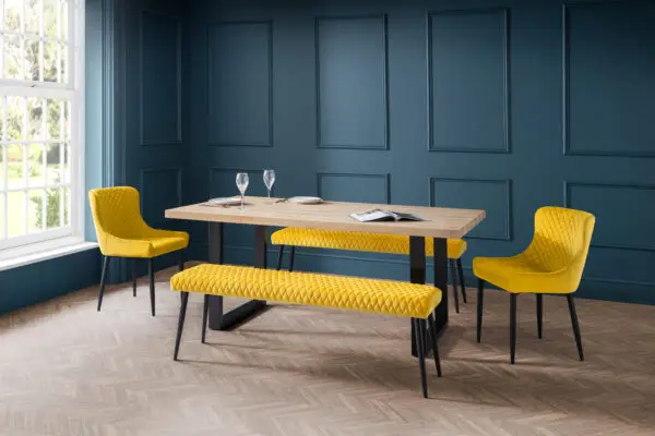 Berwick Rectangular Table, 2 Mustard Luxe Low Benches and 2 Mustard Luxe Chairs - Image 4