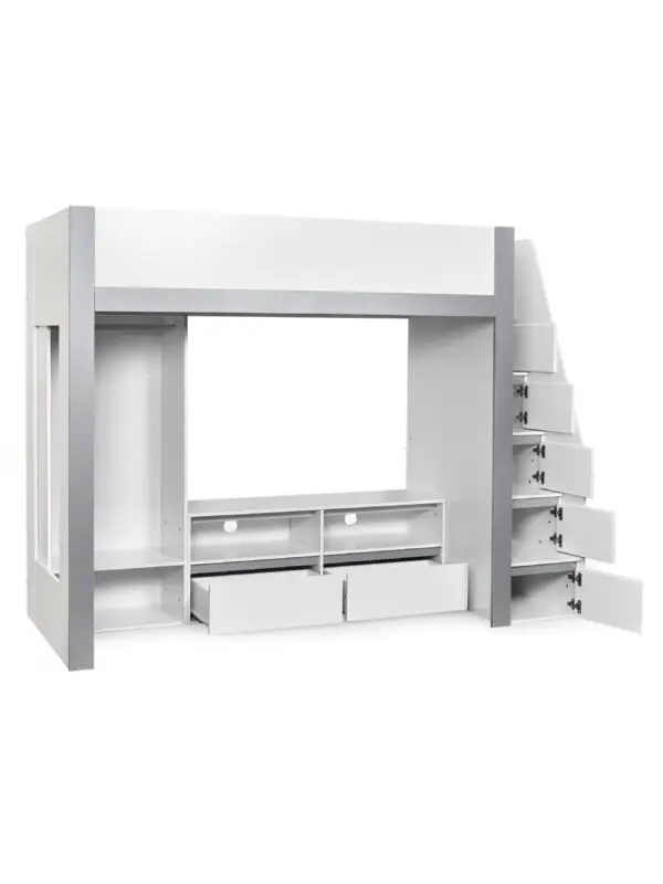 Gaia 90cm Single Highsleeper TV Bed - White and Silver - Image 4