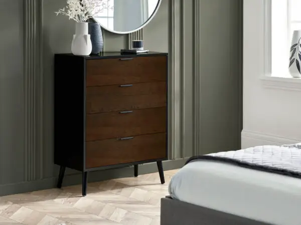 Alba 4 Drawer Wide Chest - Walnut/Black