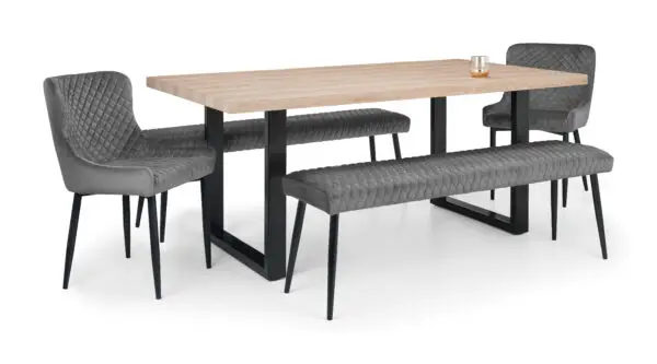 Berwick Rectangular Table, 2 Grey Luxe Low Benches and 2 Grey Luxe Chairs - Image 3