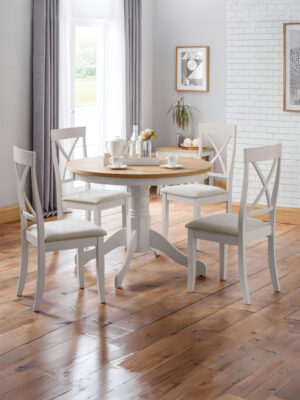 Davenport Grey and Oak Round Table and 4 Grey Davenport Chairs