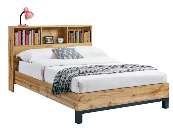 Bali Bookcase Headboard Bed 135cm - Light Oak - Image 3