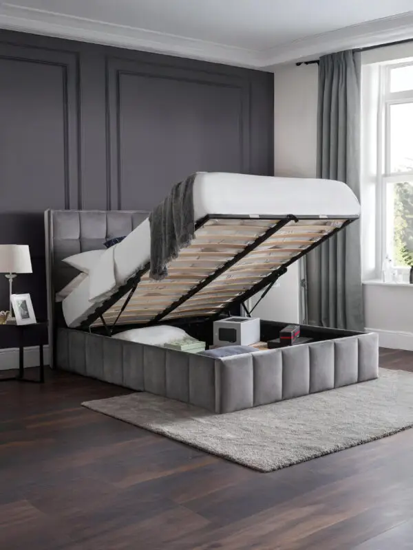 Gatsby Ottoman Storage 135cm Double Bed - Light Grey - Image 2
