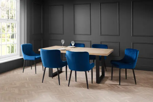 Berwick Rectangular Table and 6 Blue Luxe Chairs