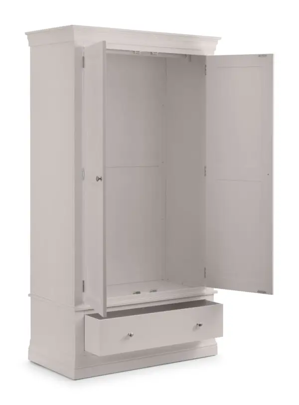 Clermont 2 Door 1 Drawer Wardrobe - Light Grey - Image 3