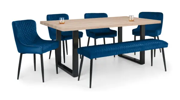 Berwick Rectangular Table, 1 Blue Luxe Low Bench and 4 Blue Luxe Chairs - Image 4